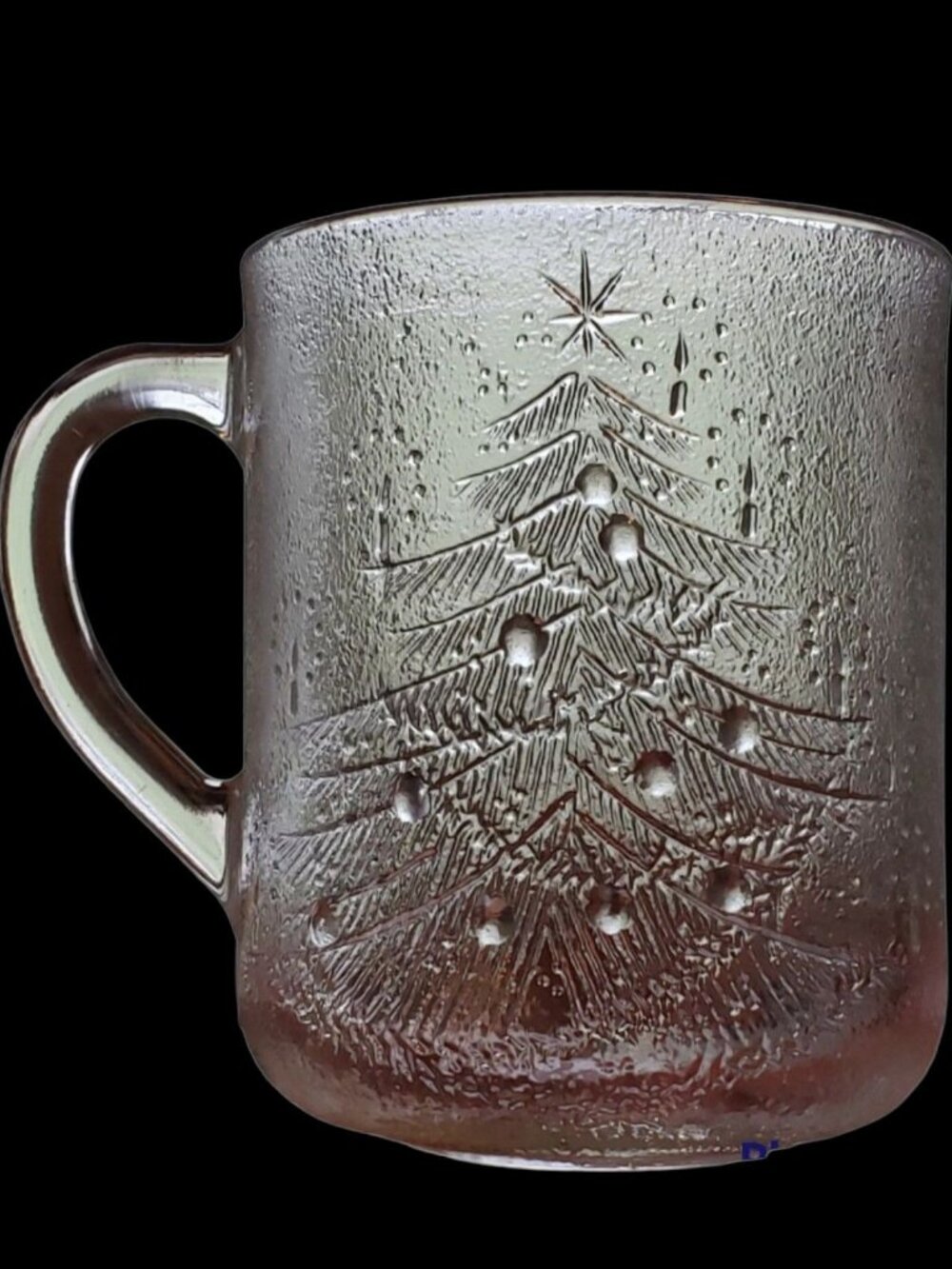 Duralex Vtg  Christmas Tree Glass Mugs Set of 4  Holiday Coffee Cups 11.5 oz